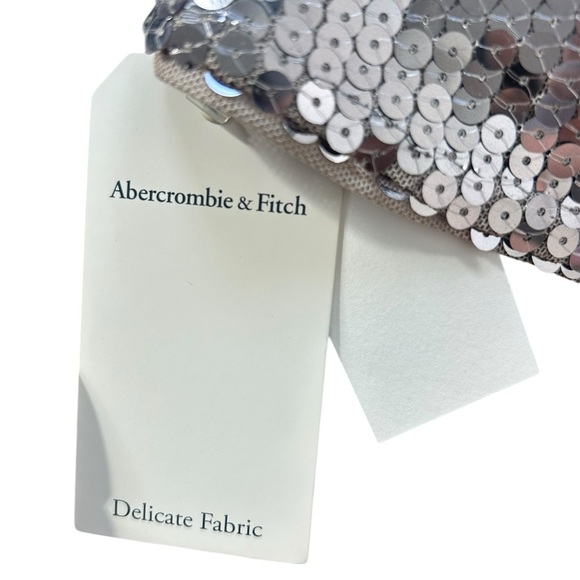 Abercrombie & Fitch Sequin Tee Shift Mini Dress Silver NWT Medium Petite - Picture 9 of 14